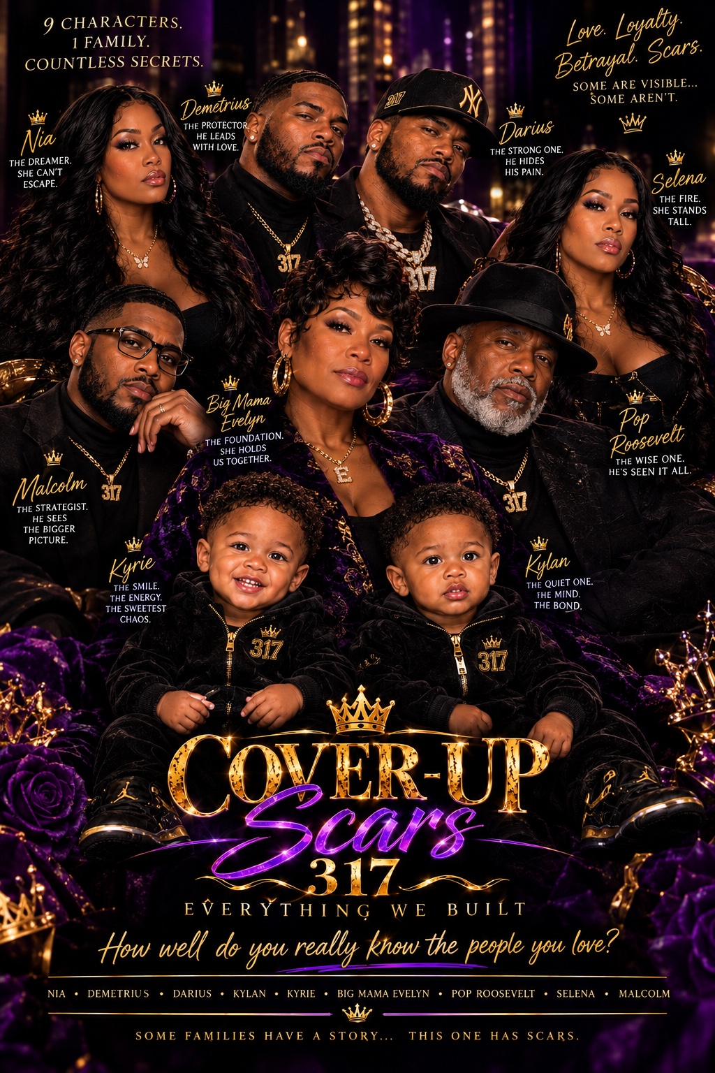 Cover-Up Scars 317 family character ensemble